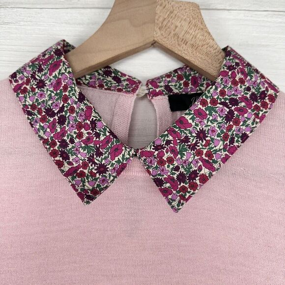 J.Crew Tippi Sweater Baby Pink‎ Floral Liberty Collar Women S 100% Merino Wool - Picture 7 of 16